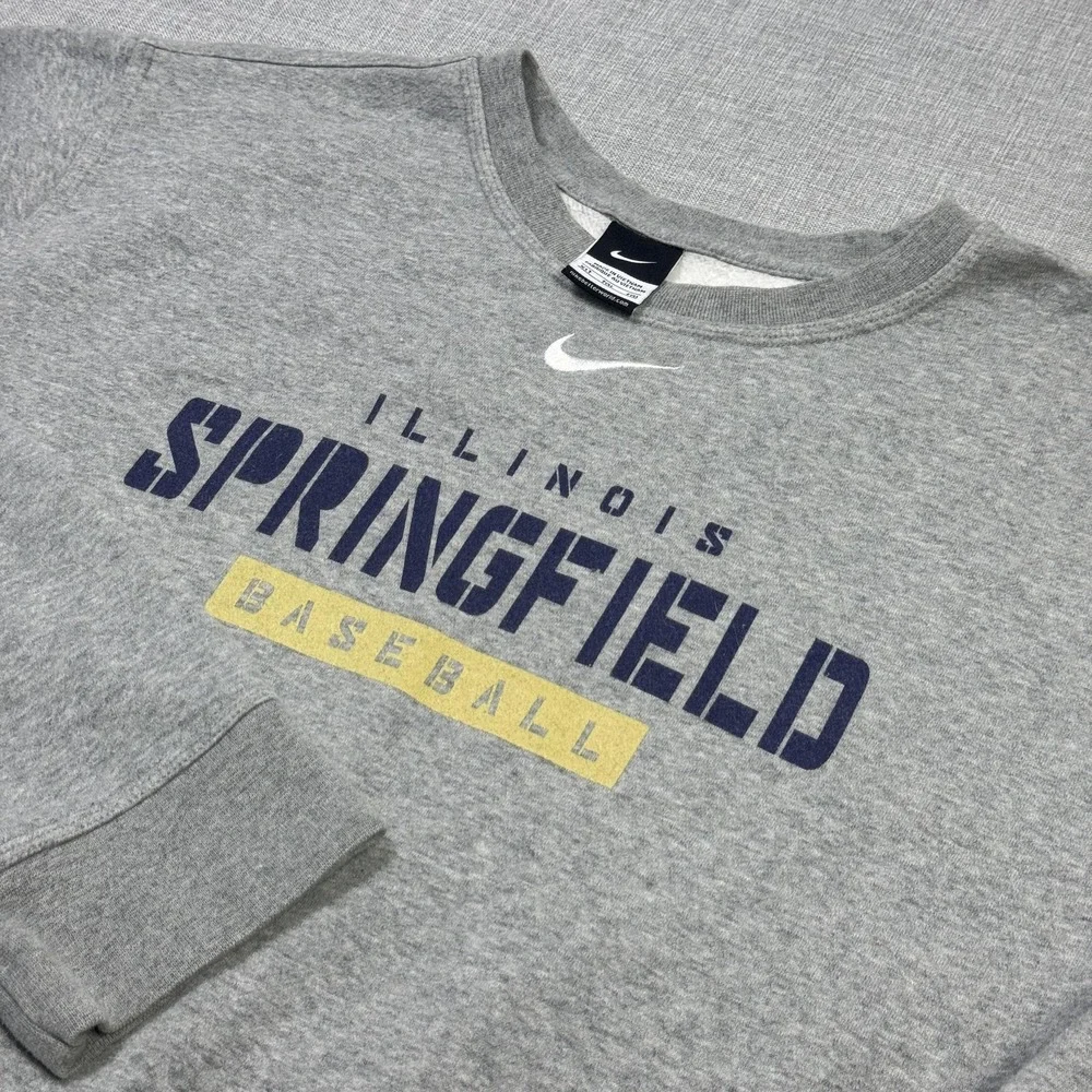 Nike Springfield Baseball Crewneck Fleece Sweatshirt Mens XLT Gray Center Swoosh